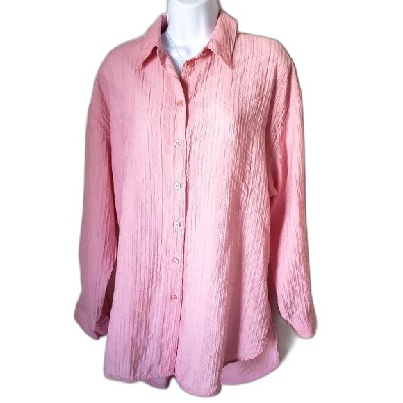 Oversized Baggy Pink Crinkle Blouse - Picture 2 of 7